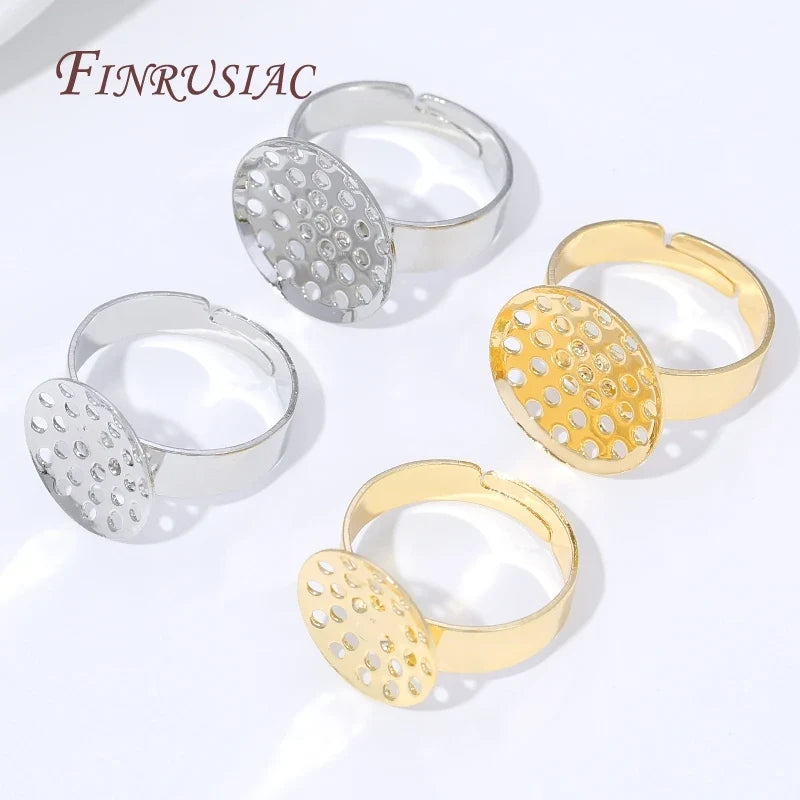 14K Gold Plated Adjustable Ring Settings Blank Bezel DIY Jewelry