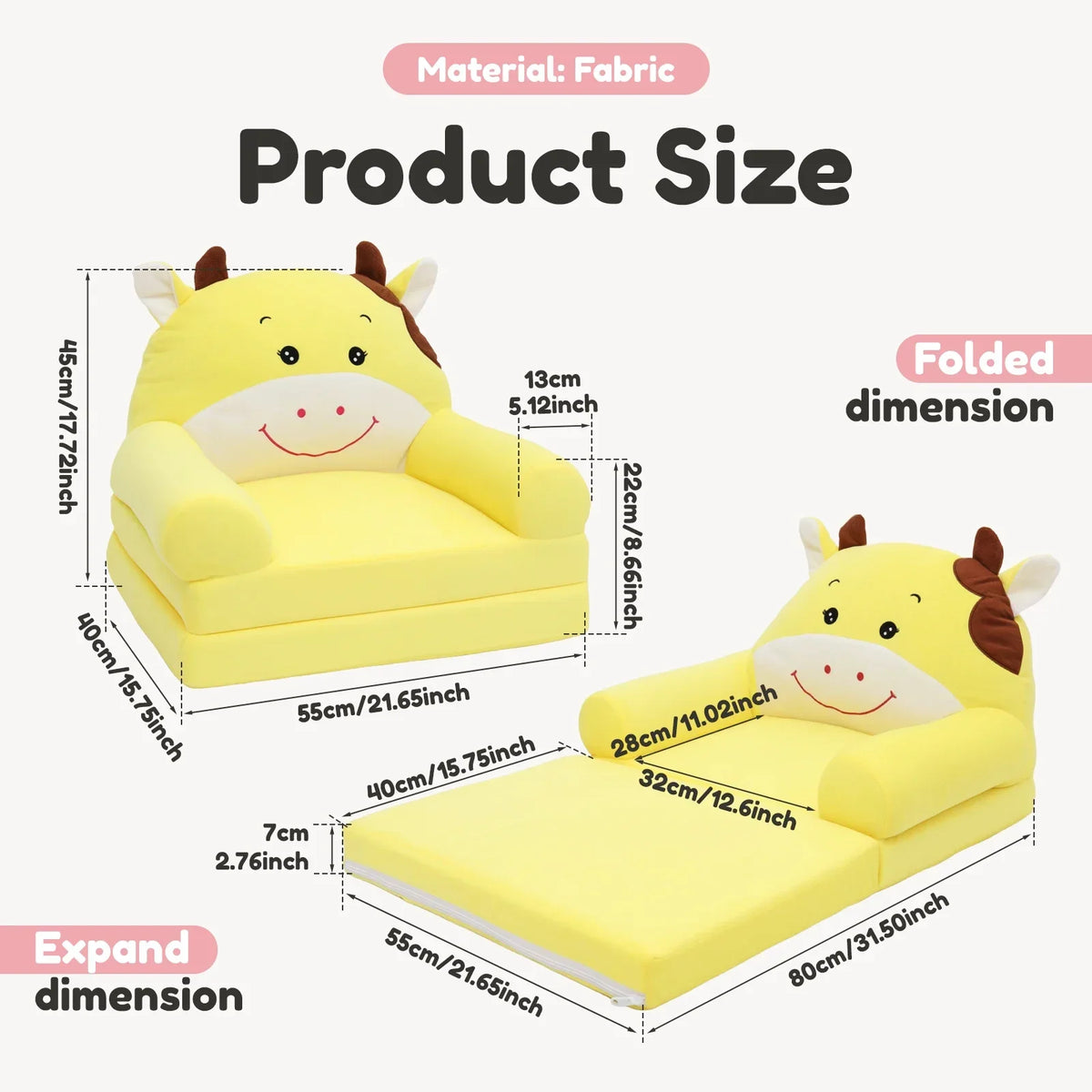 Plush Foldable Kids Sofa 2-in-1 Toddler Chair & Nap Mat