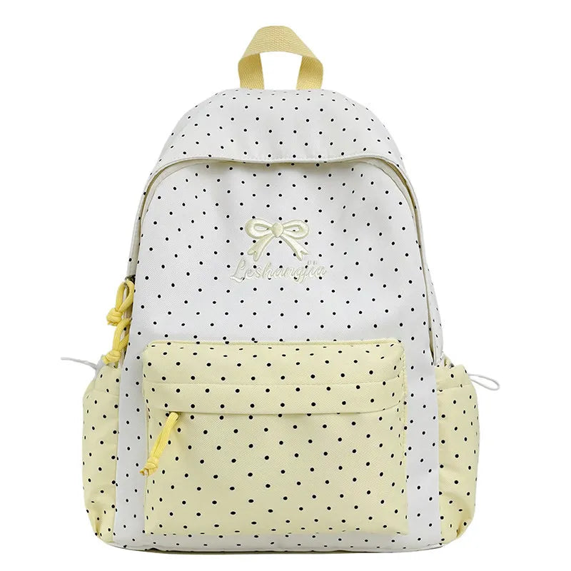 Korean Polka Dot Backpack – Lightweight Large-Capacity School Bag