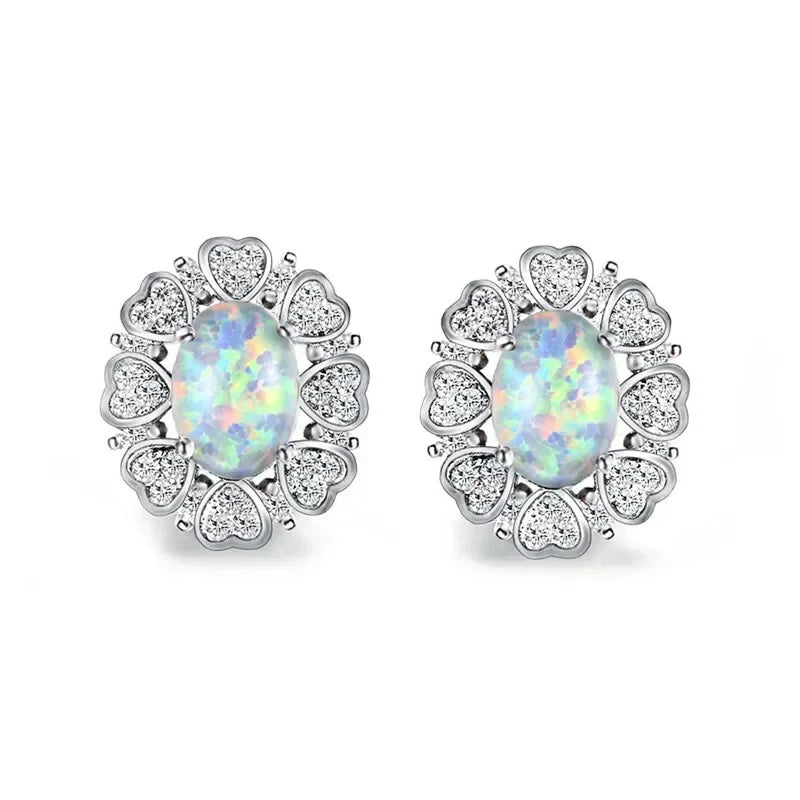 White Simulated Opal Drop Earrings – Classic Zinc Alloy