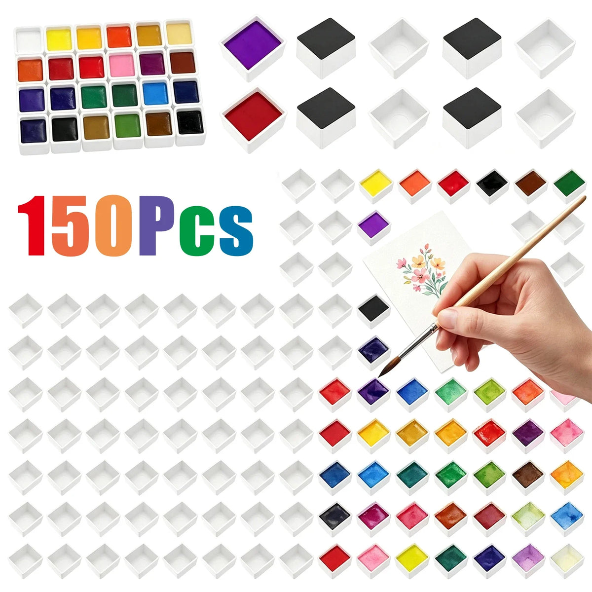 150 Empty Watercolor Half Pans with Magnetic Strips | DIY Palette