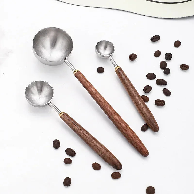 Stainless Steel Coffee Scoop Walnut Wood Handle 8/25ml