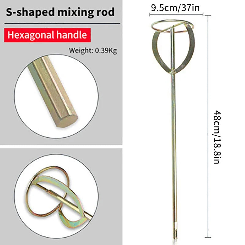 S-Shape Paint & Mortar Mixer Drill Attachment – Metal Stirring Rod