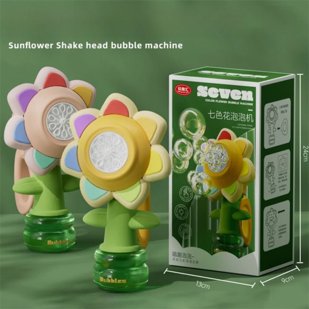 Sunflower Bubble Machine with LED Lights – USB Rechargeable Kids