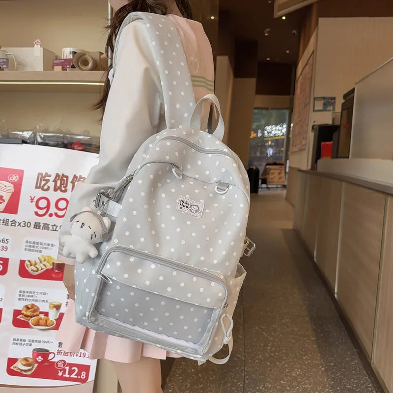 Korean Polka Dot Backpack – Large Capacity Waterproof School Bag