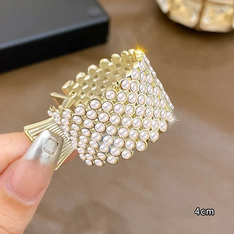 Korean Pearl Crystal Hair Claw Clips – Geometric Style