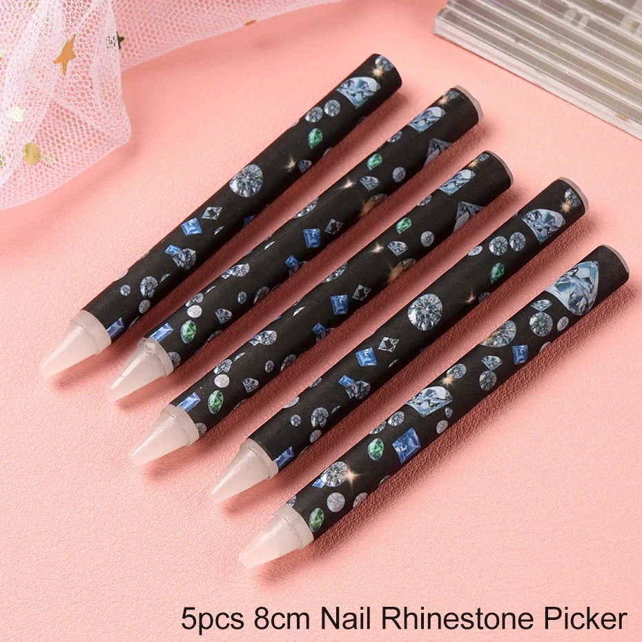 Wax Nail Art Picker Pencil – Rhinestone Dotting Tool 5/10 Pk