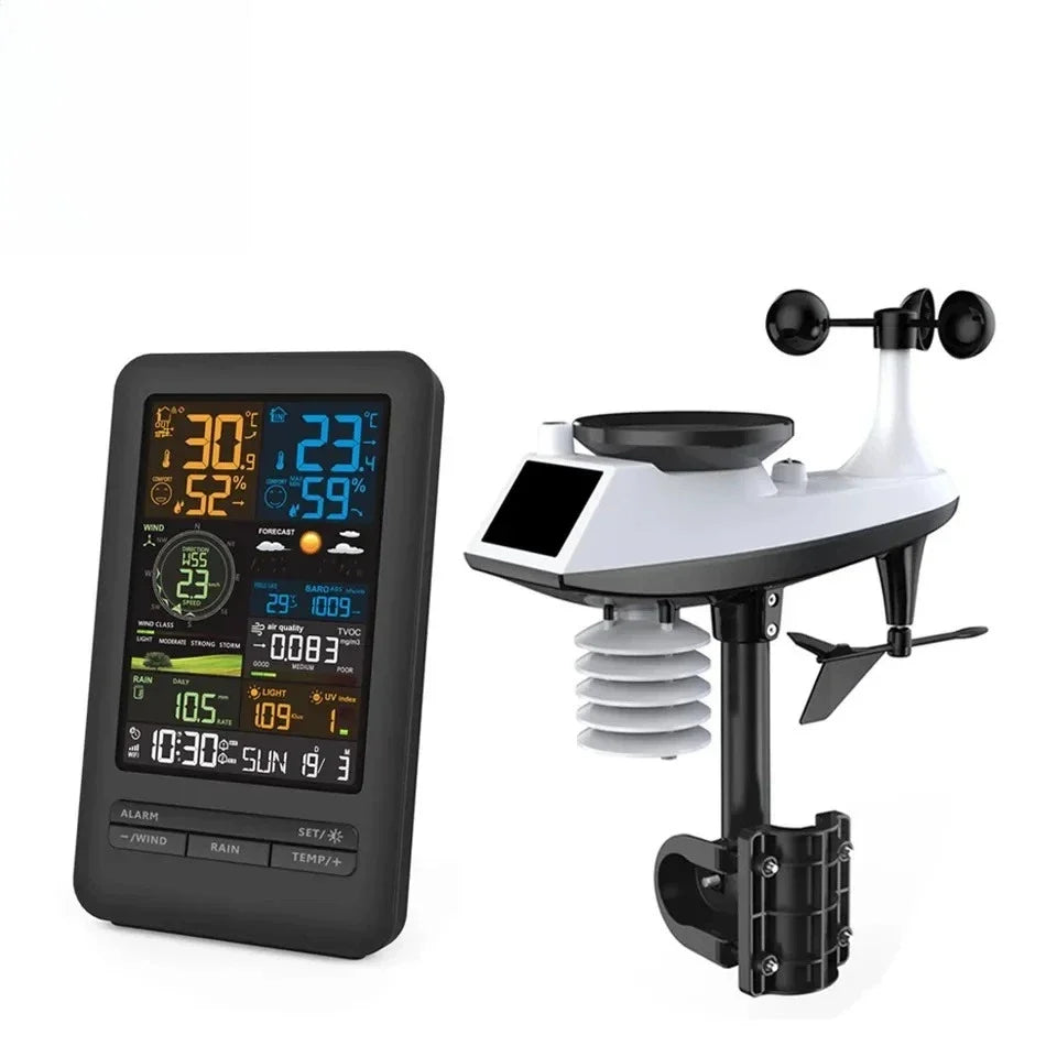 Smart WiFi Weather Station – Wind, Rain, UV & TVOC Color Display