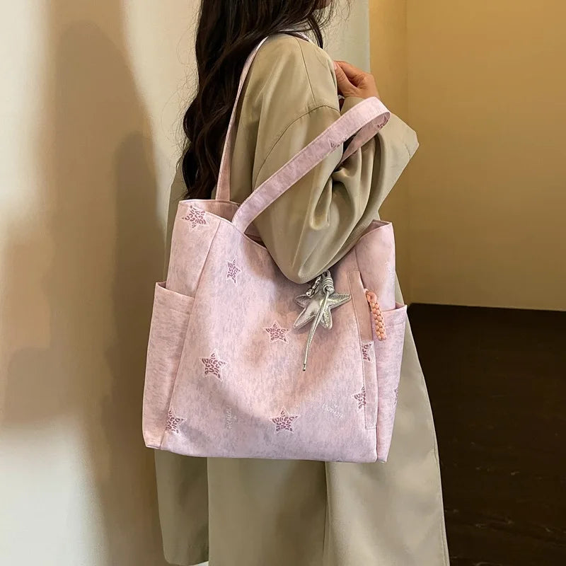 Korean Star Canvas Tote Bag – Large Capacity Student Bag