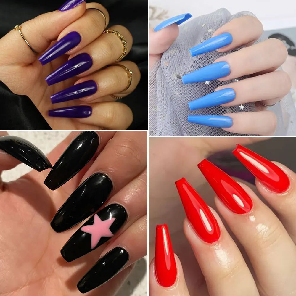 576pcs Press On Fake Nails Mixed Shapes Colorful Full Cover Tips