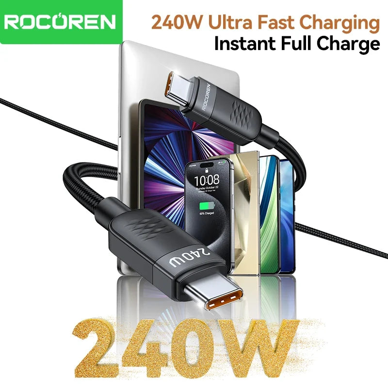 Rocoren 240W USB-C Cable PD3.1 Fast Charging – iPhone & MacBook