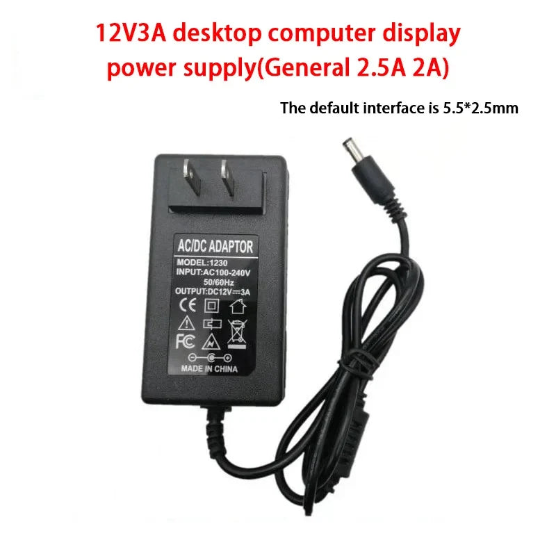 DC 12V 2A Power Adapter AC 100-240V for Camera DVR Router LED