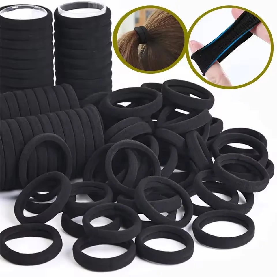 Black Elastic Hair Ties Ponytail Holders – 50 or 100 Pack