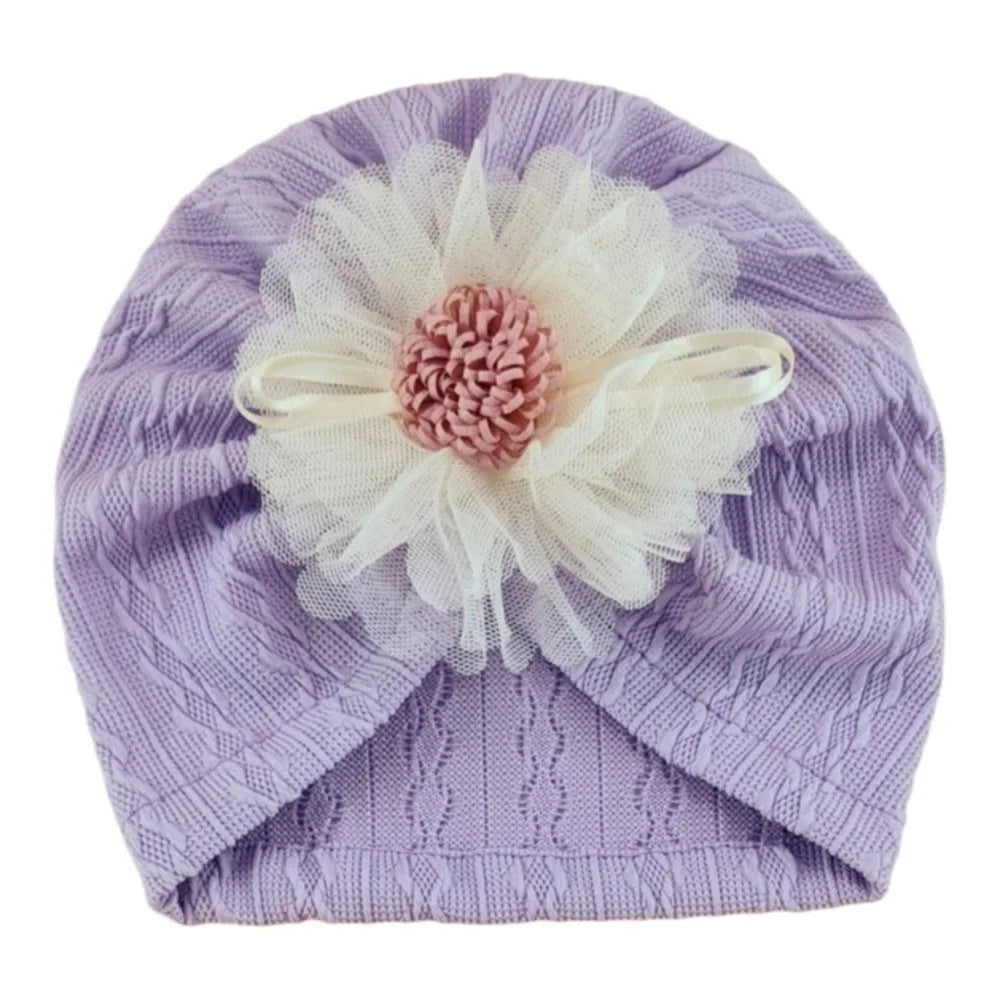 Soft Cotton Infant Turban Hat – Elastic Flower Baby Headscarf