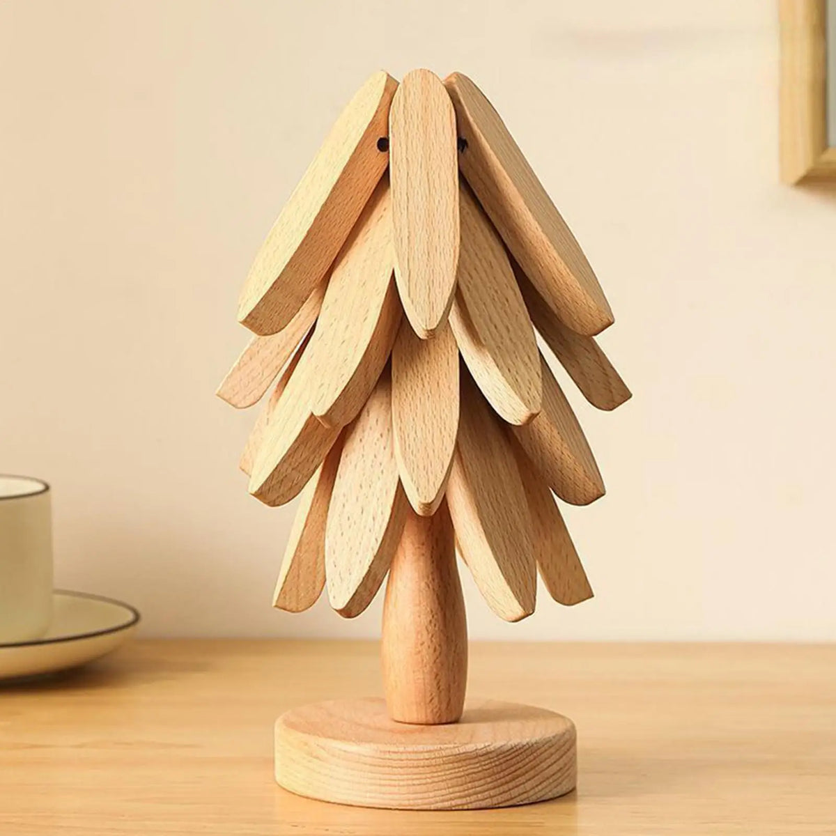 Wooden Christmas Tree Trivet & Coaster Set – 4pc Foldable