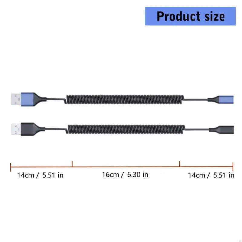 Coiled USB-A to USB-C Adapter Cable | Retractable 44–150cm