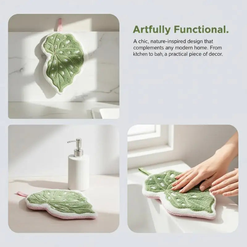 Leaf-Shaped Hand Towel – Soft Coral Fleece Hanging Towel