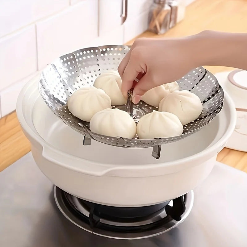 Foldable Stainless Steel Steamer Basket & Collapsible Rack