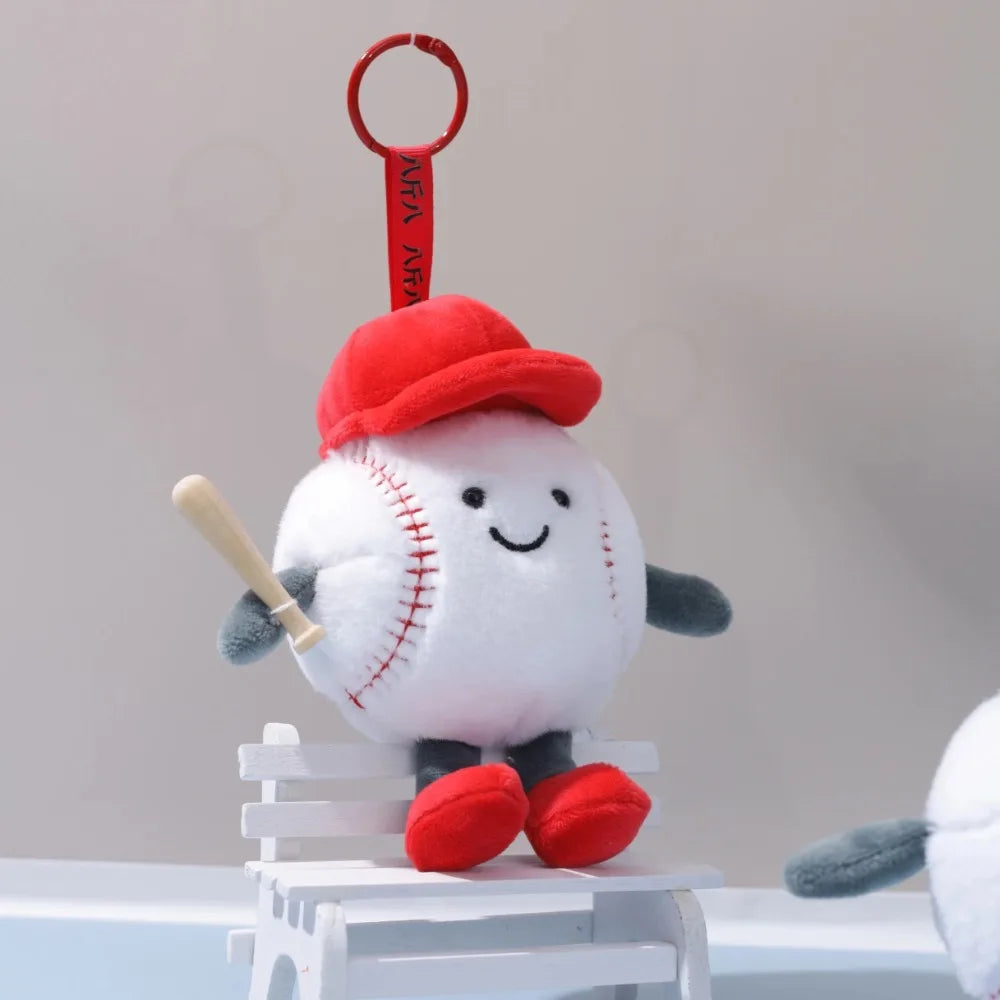 Sports Ball Plush Toy Pendant – Smiling Face Keychain Doll Gift