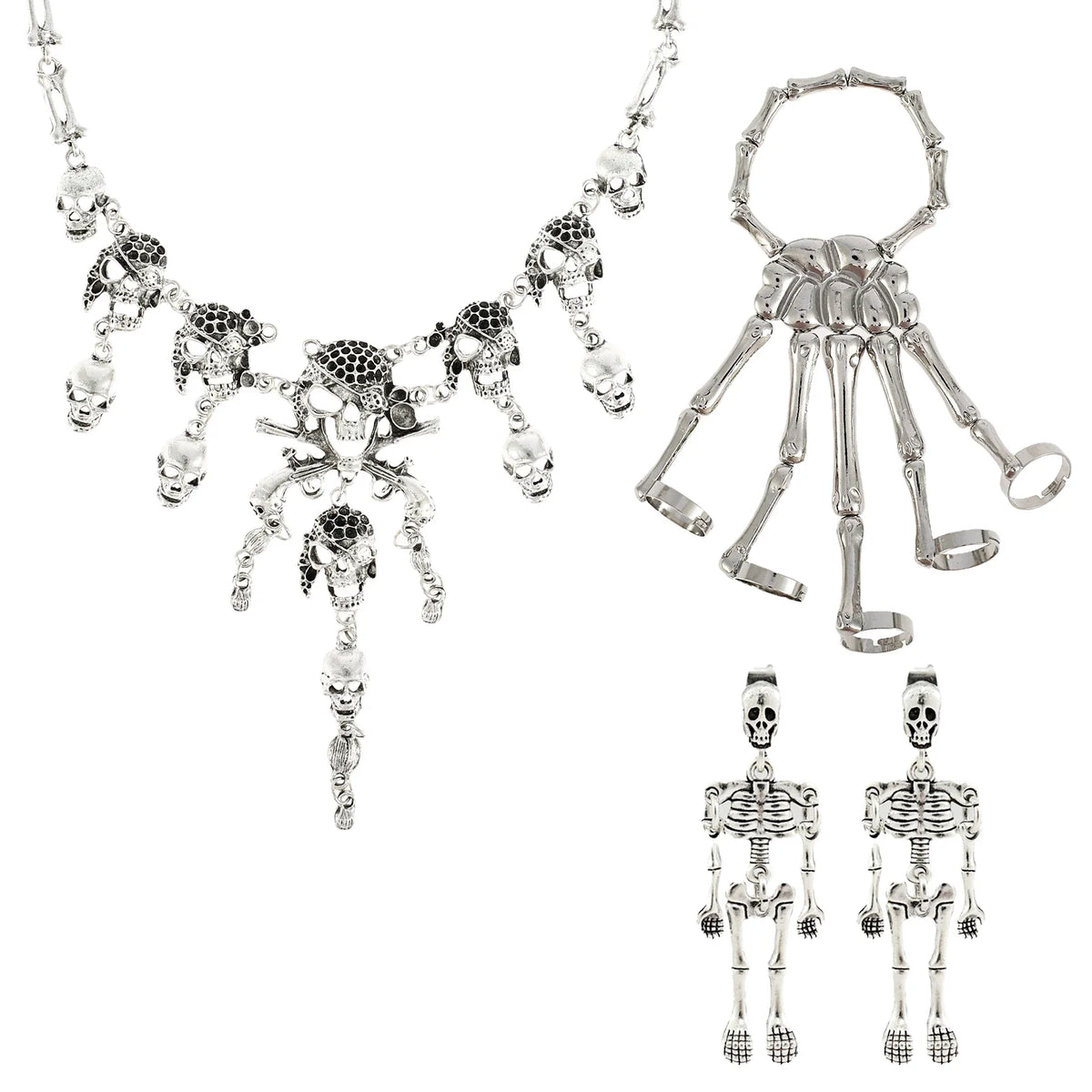 4Pcs Halloween Skeleton Jewelry Set – Necklace, Bracelet & Earrings