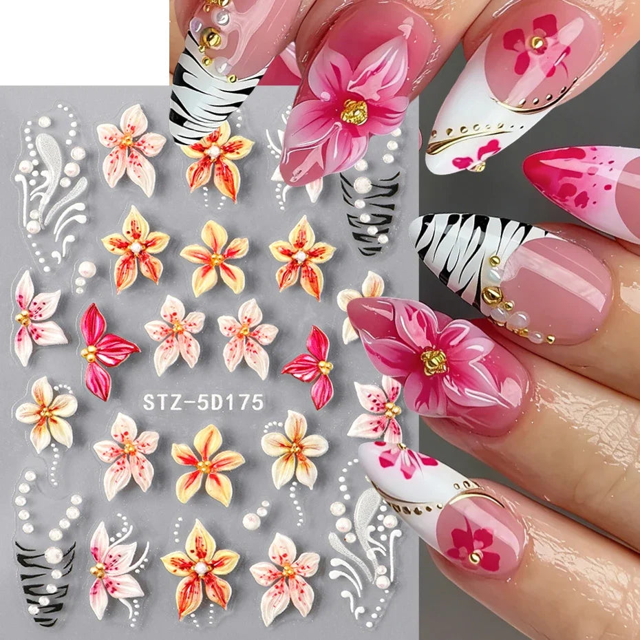 Pink Floral Nail Art Stickers – Spring Flower Nail Decals 2pc