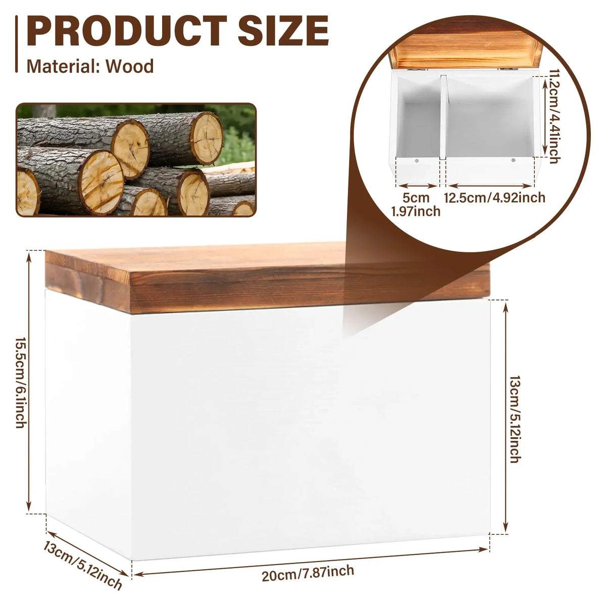 Wooden Tampon & Pad Organizer Box – 2-Compartment Hinged Lid