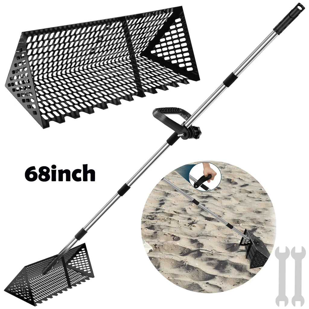 Stainless Steel Sand Flea Rake & Beach Sifter – 52" Handle