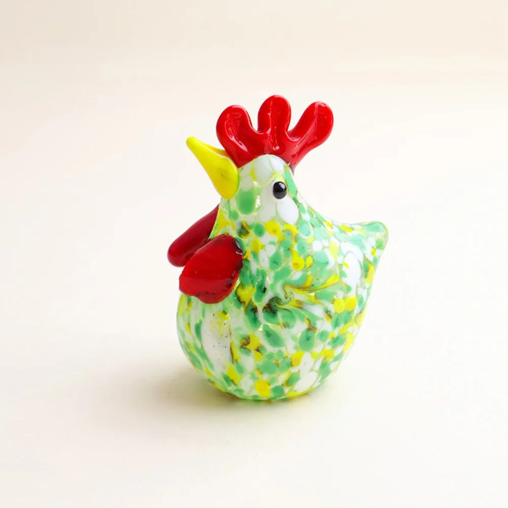Hand Blown Glass Chicken Figurine – Colorful Miniature Decor