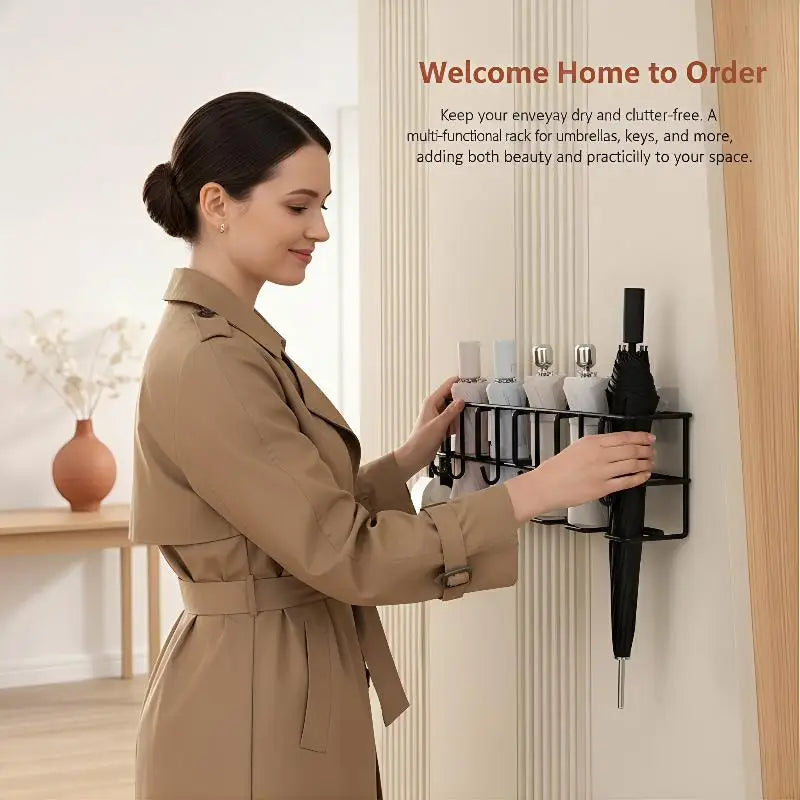 Wall-Mounted Umbrella Holder Rack – Indoor Storage Hooks