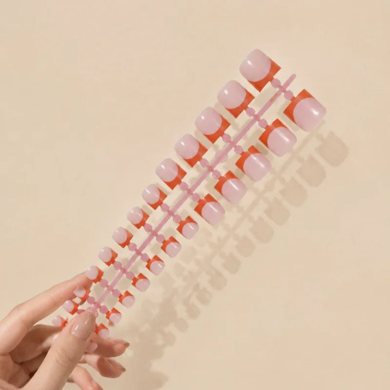 30Pcs Nude Pink French Press-On Toe Nails – False Nail Set