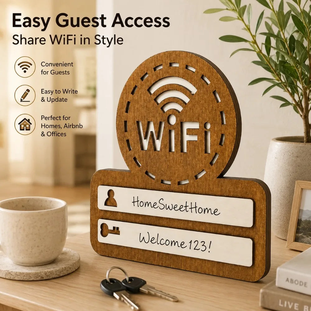 WiFi Password Wall Plaque – Self-Adhesive Wooden Sign + Pen