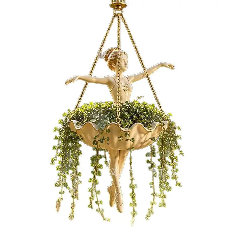 Resin Ballet Dancer Hanging Planter – UV Resistant Ballerina Pot