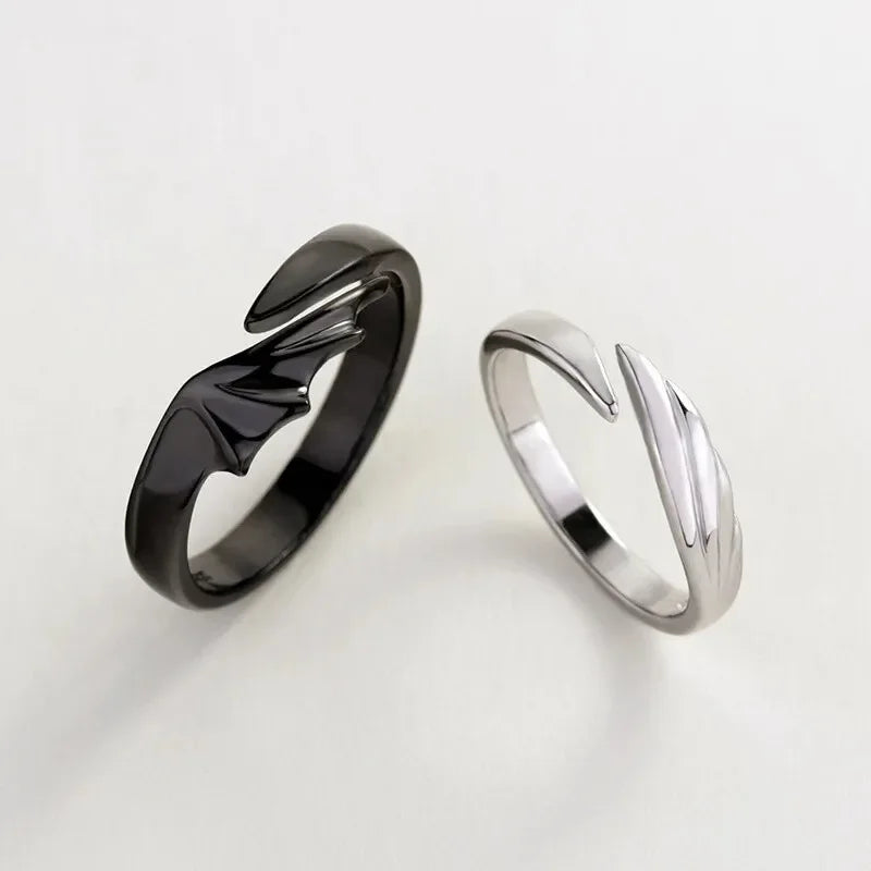 2pcs Angel & Devil Couple Rings Black White Unisex Set