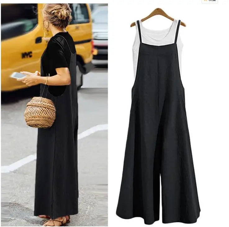 Women's Wide Leg Bib Overalls – Cotton Jumpsuit S–5XL