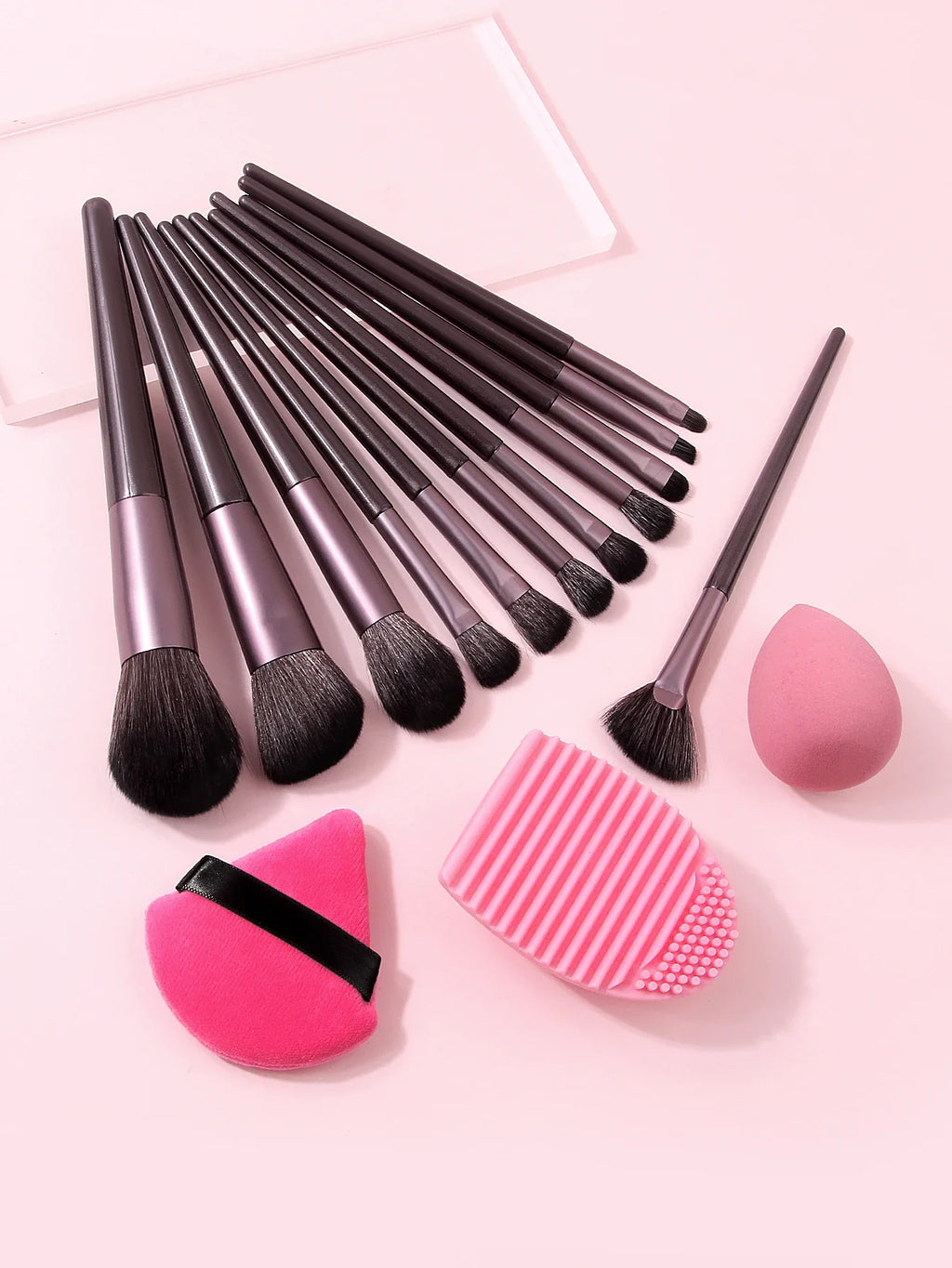 15-Piece Professional Makeup Brush Set with Puff & Cleaning Pad