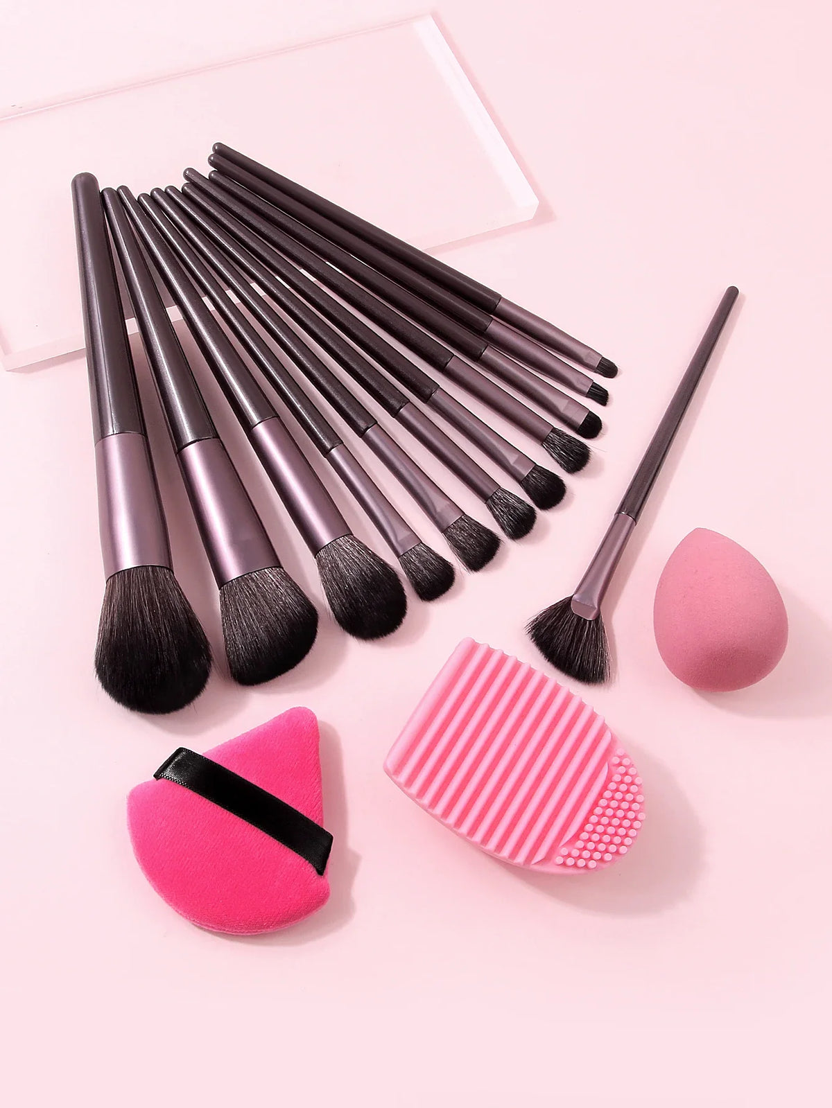 15-Piece Professional Makeup Brush Set with Puff & Cleaning Pad