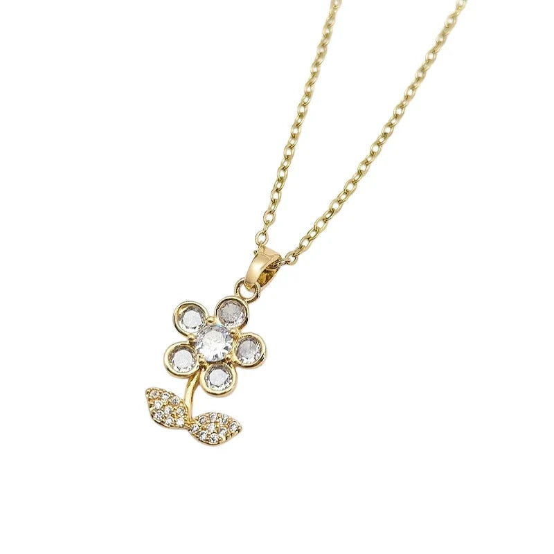 Five-Petal Flower Copper Pendant Necklace | Stainless Steel