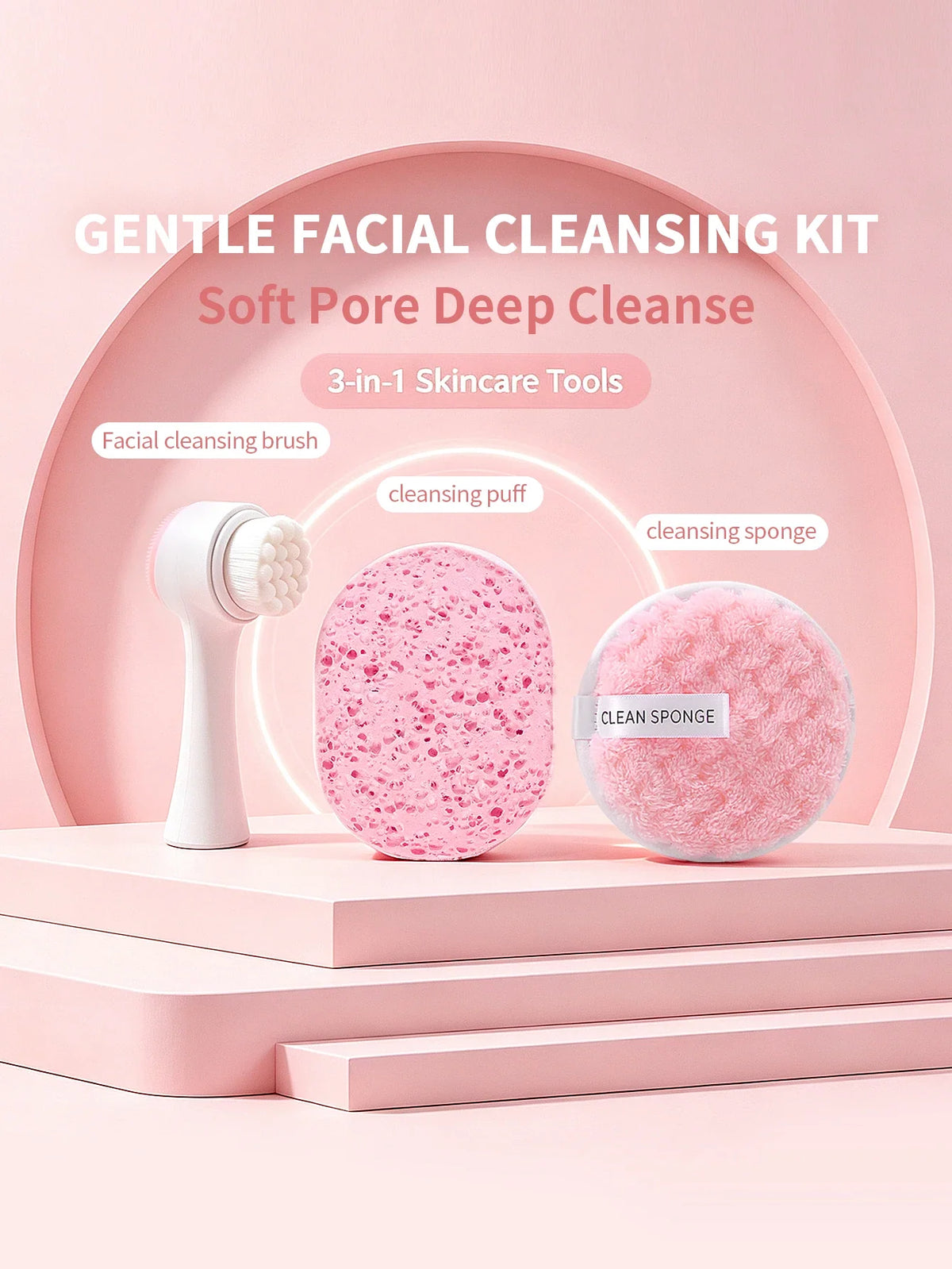 3-in-1 Facial Cleansing Kit – Silicone Brush, Sponge & Puff