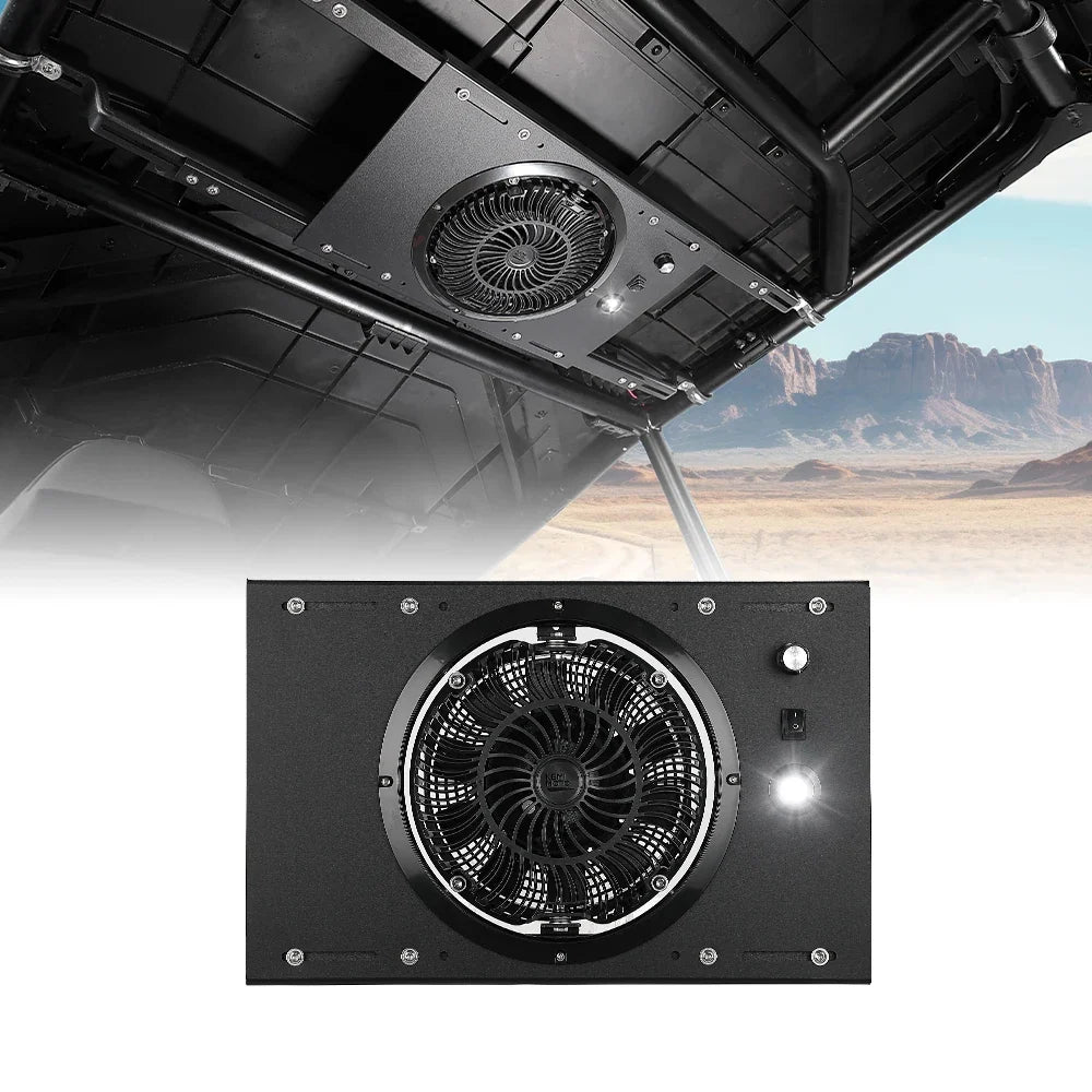 UTV Cab Cooling Fan with LED Dome Light | Clamp-On Aluminum Mount