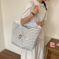 Striped Canvas Tote Bag – Large Women's Shoulder Bag | Nixie