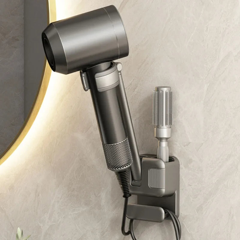Wall-Mounted No-Drill Hair Dryer Holder & Bathroom Rack