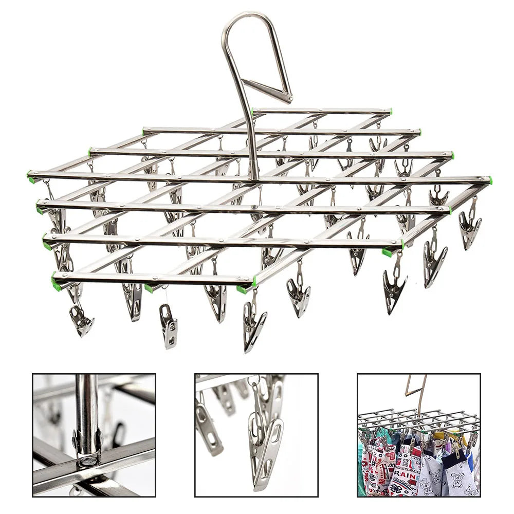 Stainless Steel Clothes Drying Rack – 35-Peg Swivel Hanger