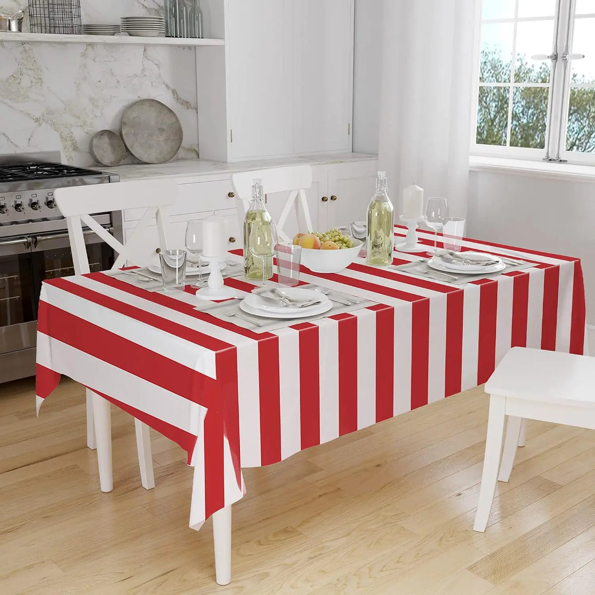 Red & White Striped Tablecloth – Waterproof Carnival Party Cover