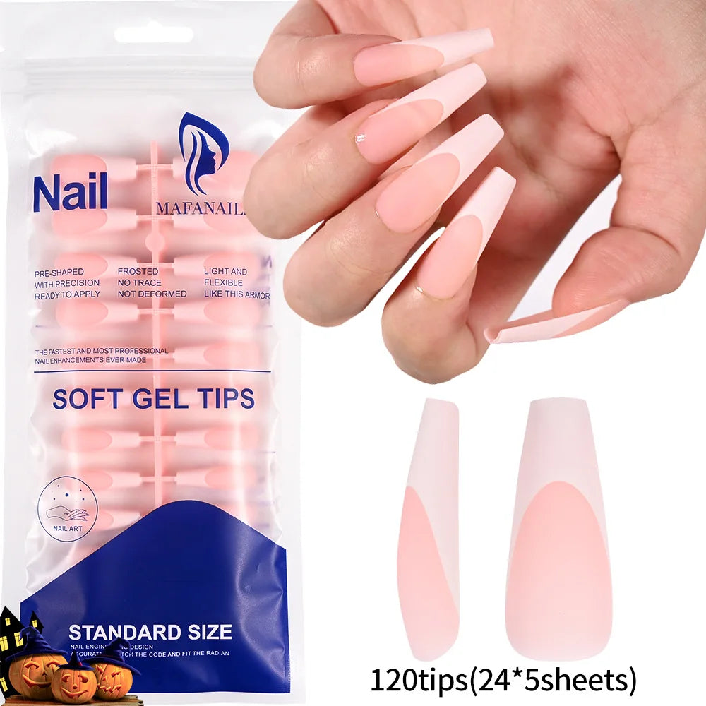 120Pcs Glitter Press On Nails – Nude White French False Nails