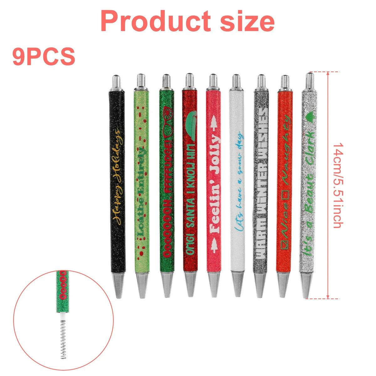 Glitter Metal Ballpoint Pens Set of 9 | Retractable Bling Pens