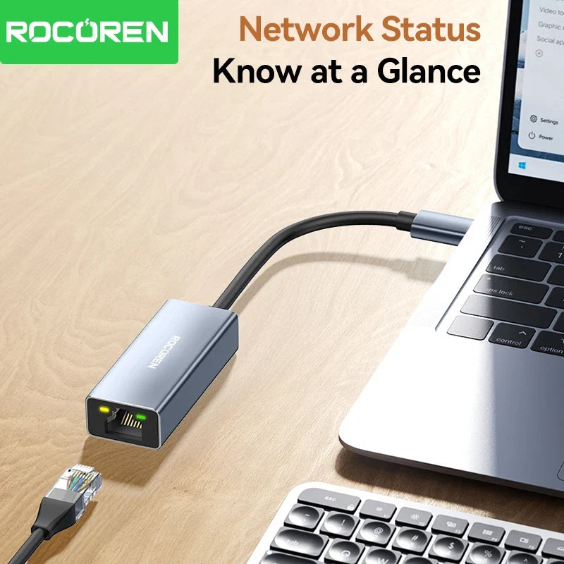 Rocoren USB-C to RJ45 Gigabit Ethernet Adapter 1000Mbps