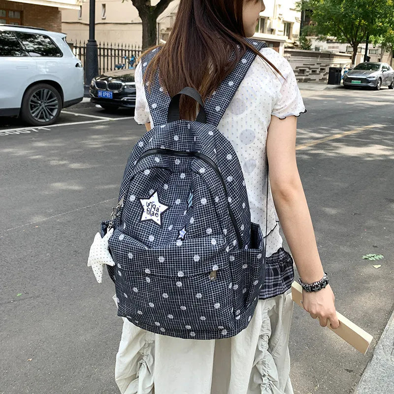 Korean Star Polka Dot Backpack – Large Capacity Nylon Bag