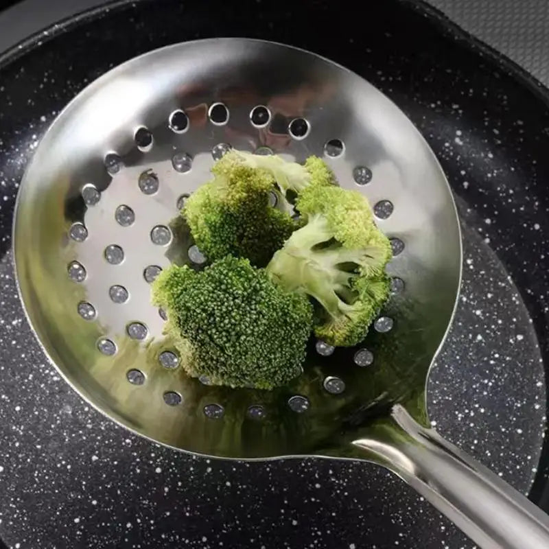 Stainless Steel Colander Spoon – Oval Oil Skimmer & Mesh Sifter