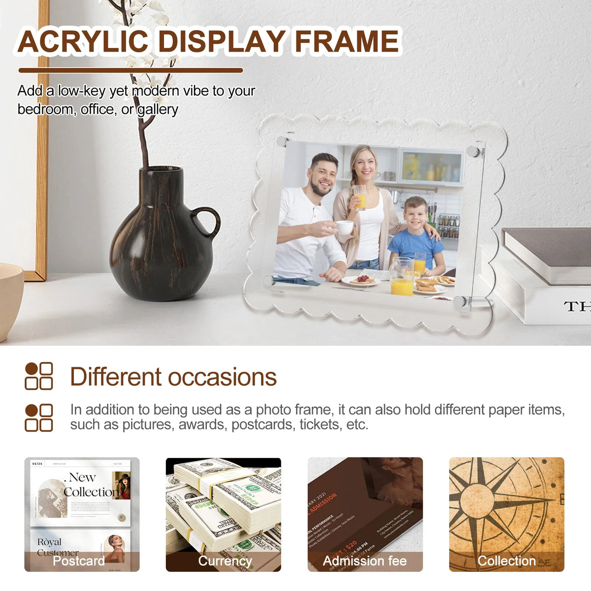 2Pcs Clear Acrylic Picture Frames 4x6 & 5x7 Inch with Screws