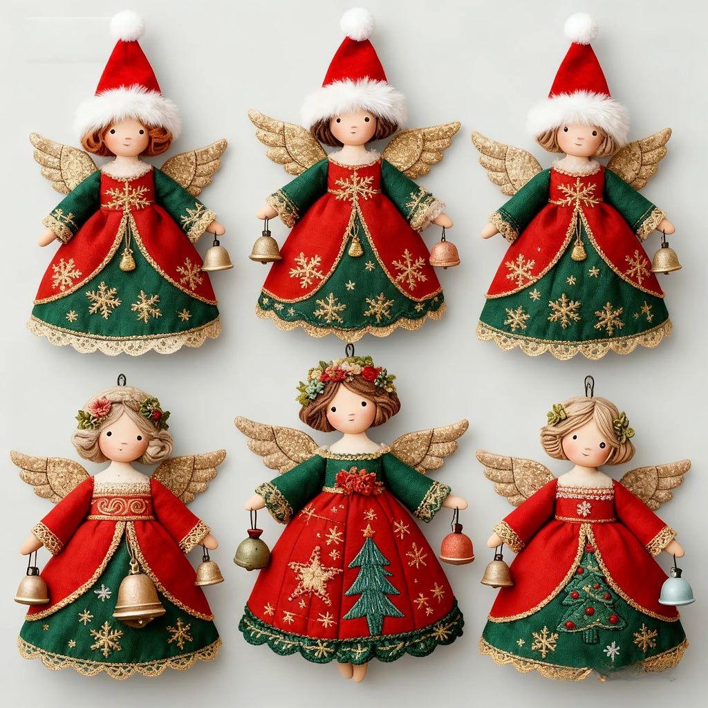 Wooden Christmas Angel Ornaments 6/12Pcs – 2D Flat Holiday Pendants